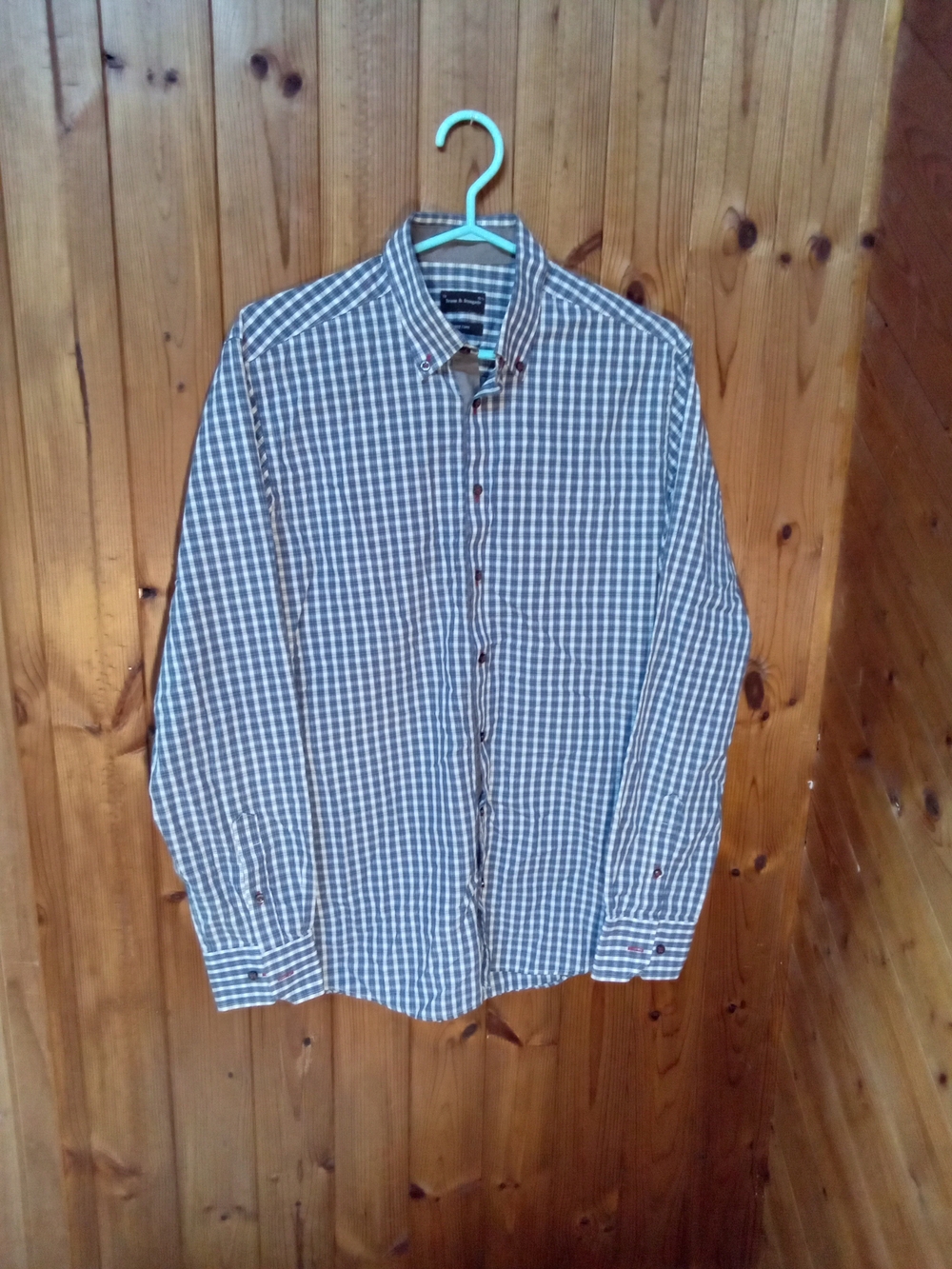 Bruun & Stengade 15.5.Men's Gray and White Checked Long-Sleeve Button-Down Shirt